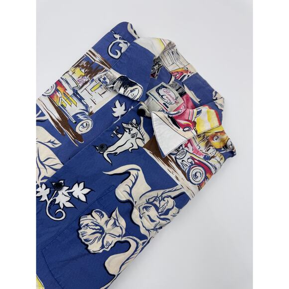 Bluewater Wear Shirt Sharky’s Mens Sz Medium Button Up Old Cars Pocket Summer‎ - Picture 1 of 5